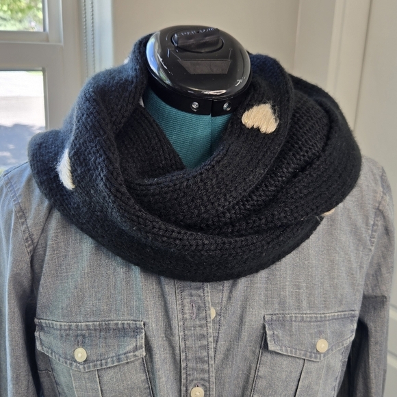 BETSEY JOHNSON SPARKLE WINTER LOT INFINITY SCARF POM POM BEANIE HAT BLACK WOMEN - Picture 2 of 13